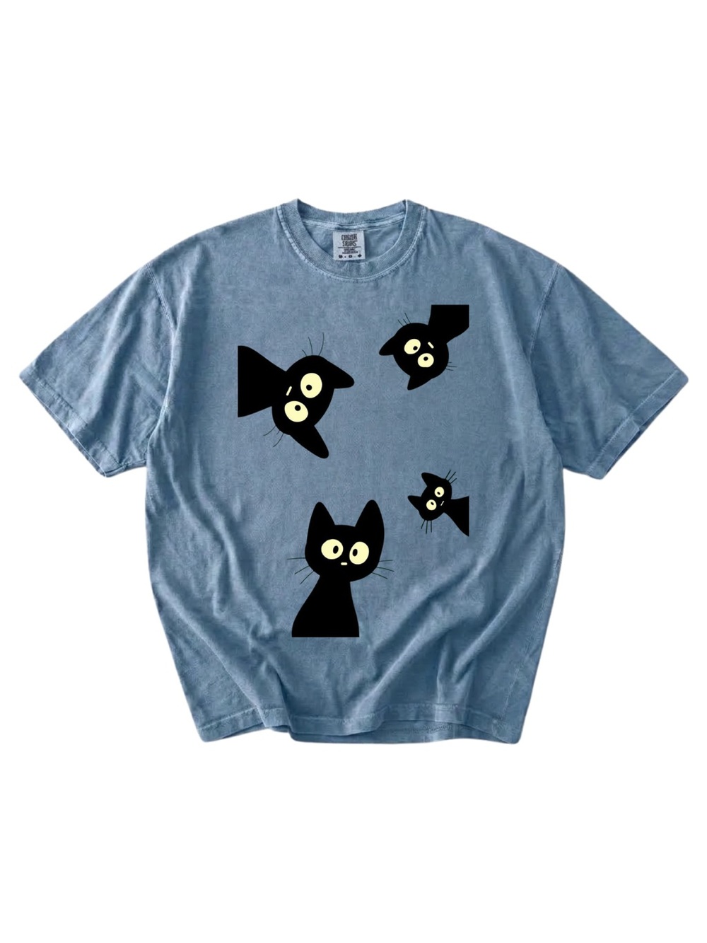 Comfort colors Blue Cat Graphic Tee with Black Cats